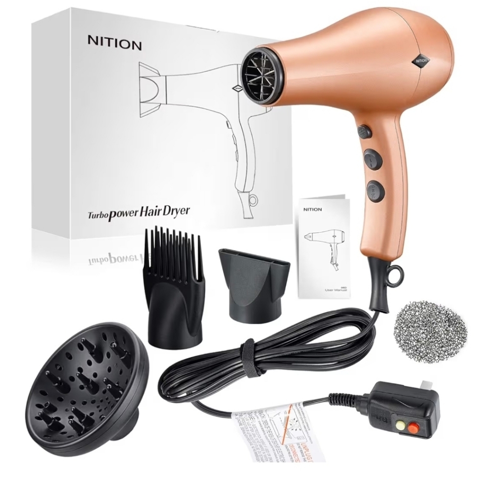 Ceramic Hair Dryer with Diffuser, Comb & Nozzle Attachments,